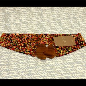 Anthropologie Beaded Stretch Belt w/ Wooden Clasp